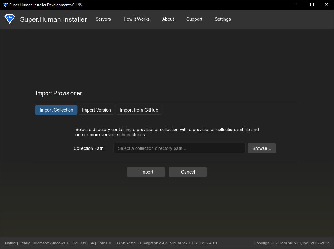 Provisioner Import Page