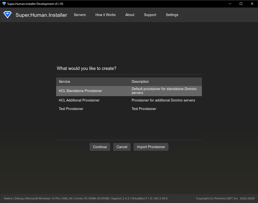 Service Type Selection Screen